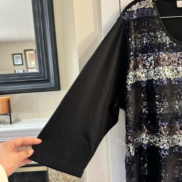 Quacker Factory Striped Lace Sequined 3/4 Sleeve Tunic Women’s Top Black Size 3X - Picture 4 of 6